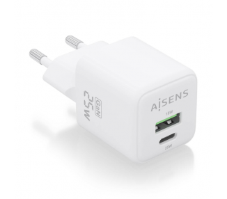 CARGADOR AISENS GAN 25W 1XUSB C PD30 QC40 1XUSB A QC30 BLANCO