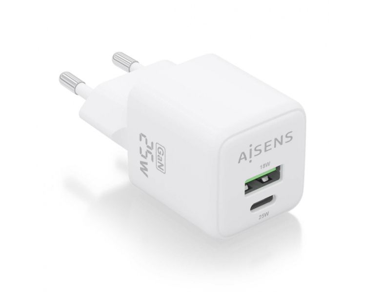 CARGADOR AISENS GAN 25W 1XUSB C PD30 QC40 1XUSB A QC30 BLANCO