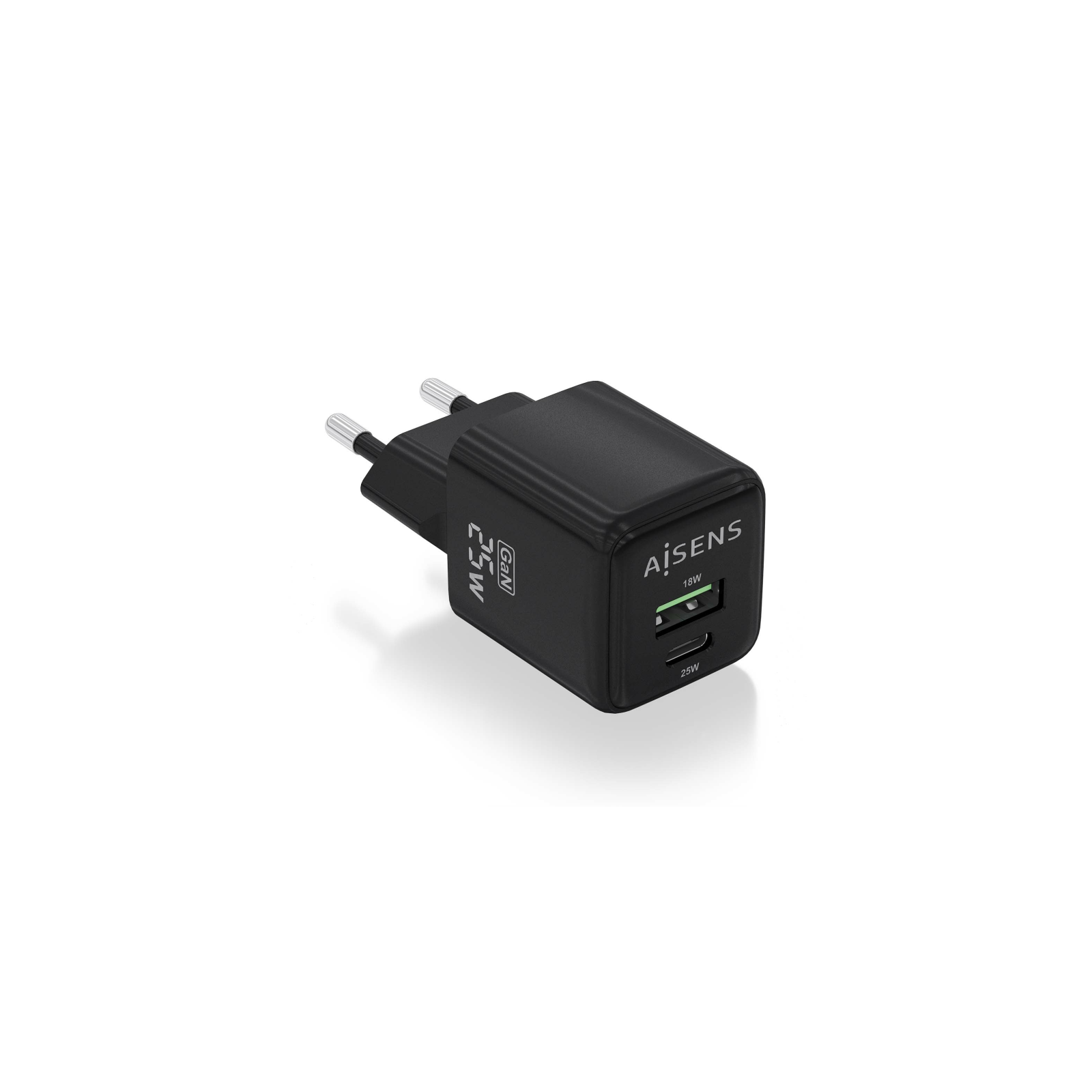 CARGADOR AISENS GAN 25W 1XUSB C PD30 QC40 1XUSB A QC30 NEGRO