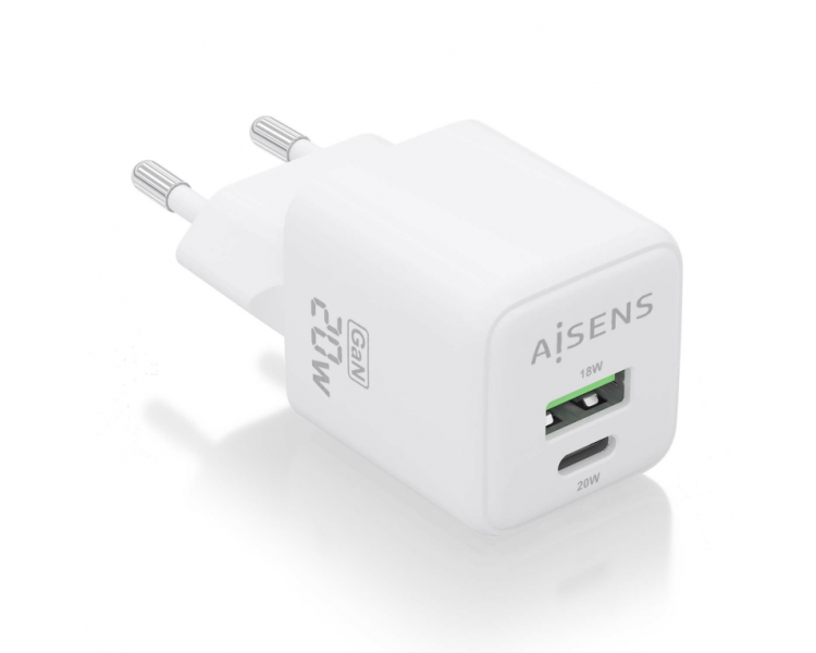 CARGADOR AISENS GAN 20W 1XUSB C PD30 QC40 1XUSB A QC30 BLANCO