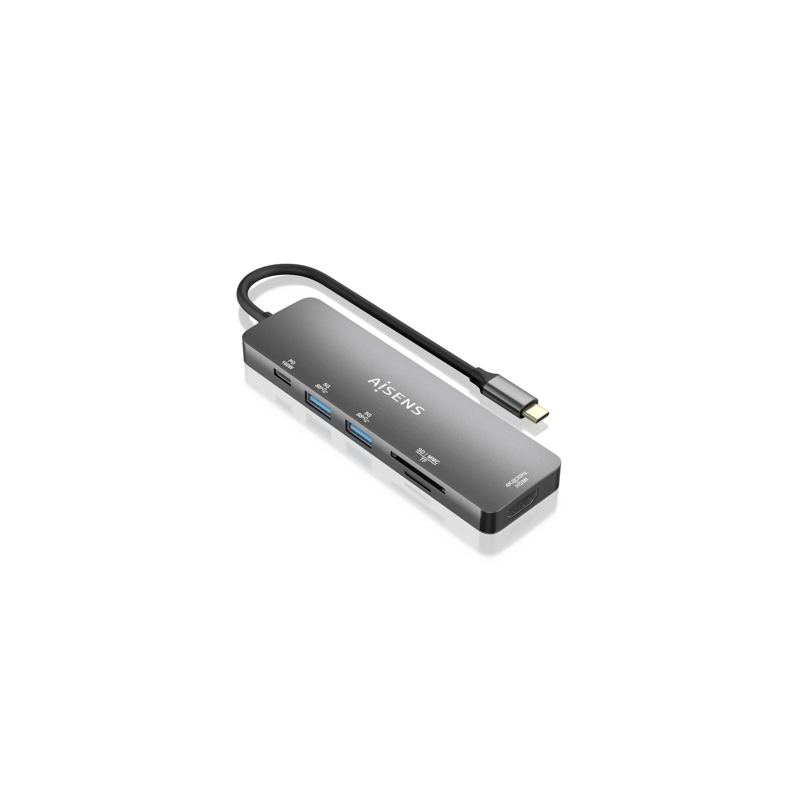 USB C DOCK AISENS 6 EN 1 USB C A 1XHDMI 2XUSB A 1XUSB C PD 100W 15CM