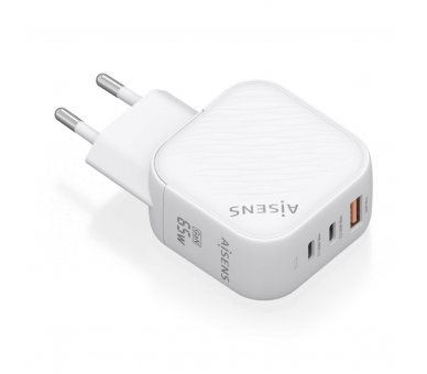 CARGADOR AISENS GAN 65W 2XUSB C PD30 QC40 1XUSB A QC30 BLANCO