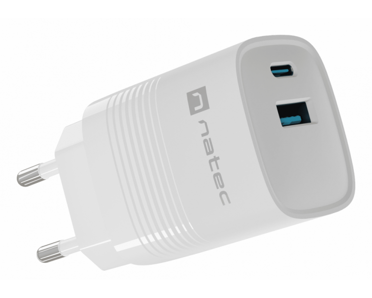 CARGADOR NATEC RIBERA GAN 30W PD30 QC30 1XUSB A 1XUSB C BLANCO