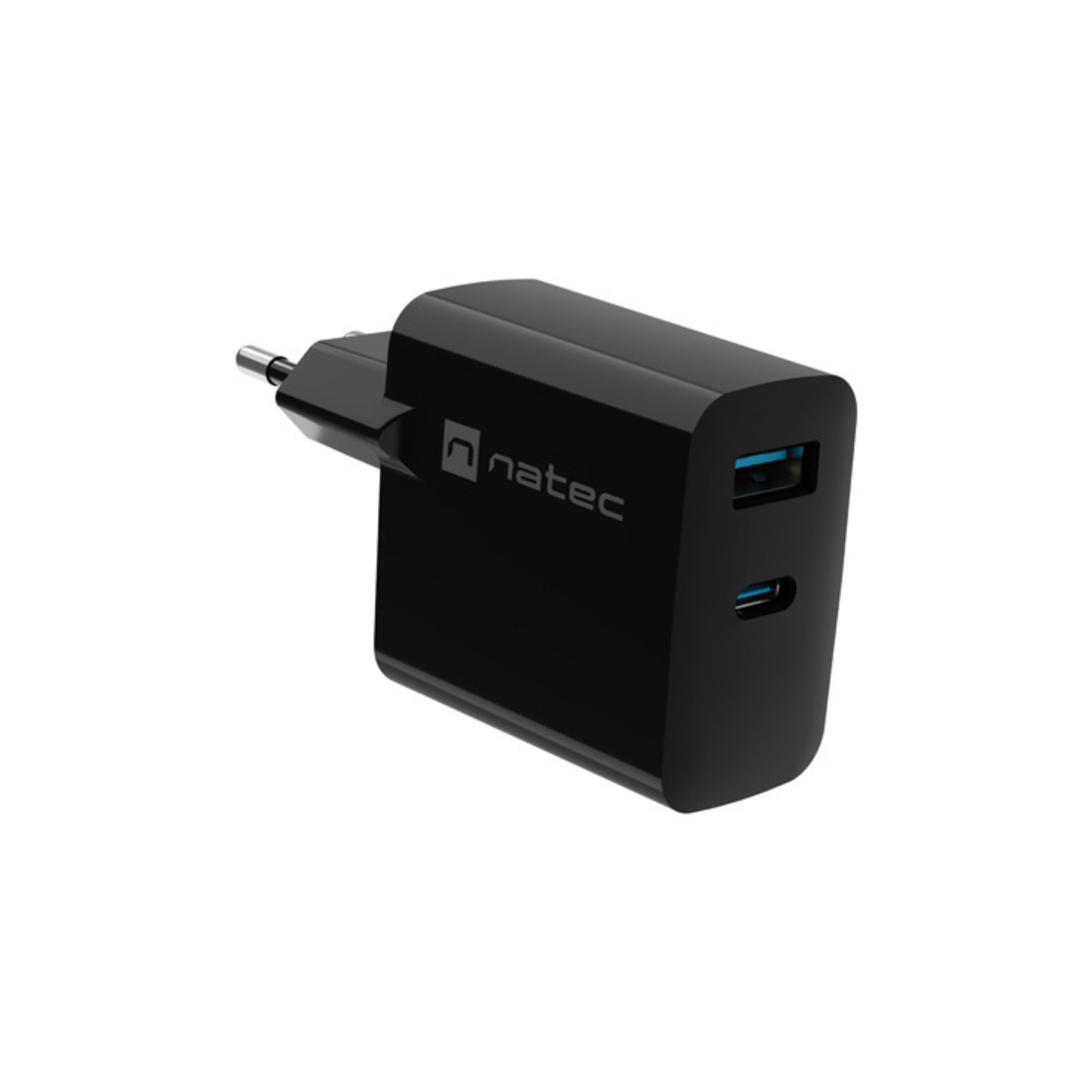 CARGADOR NATEC RIBERA GAN 45W PD30 QC30 1XUSB A 1XUSB C NEGRO