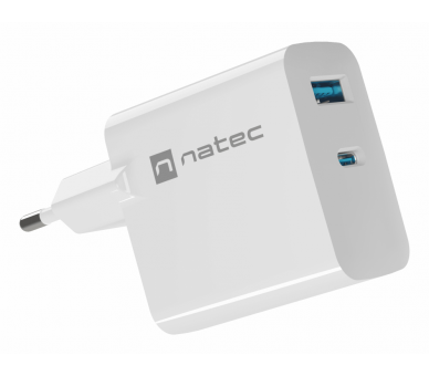 CARGADOR NATEC RIBERA GAN 45W PD30 QC30 1XUSB A 1XUSB C BLANCO