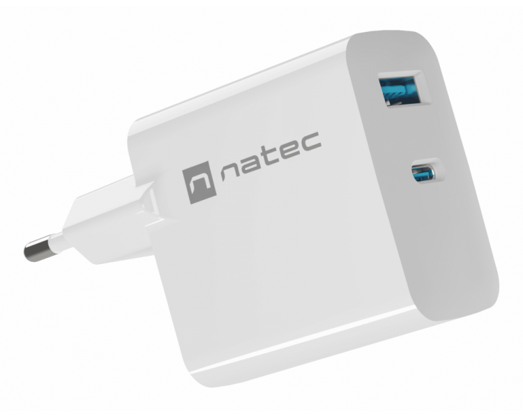 CARGADOR NATEC RIBERA GAN 45W PD30 QC30 1XUSB A 1XUSB C BLANCO