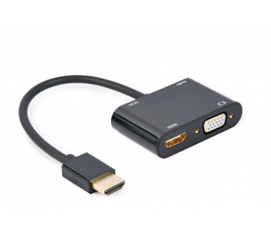 HDMI MACHO A HDMI HEMBRA VGA HEMBRA CABLE ADAPTADOR DE AUDIO NEGRO