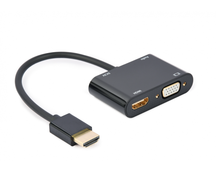 HDMI MACHO A HDMI HEMBRA VGA HEMBRA CABLE ADAPTADOR DE AUDIO NEGRO