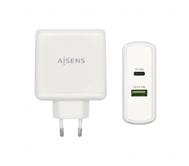 AISENS CARGADOR 48W 1xUSB C PD30 30W 1xUSB A QC30 18W BLANCO