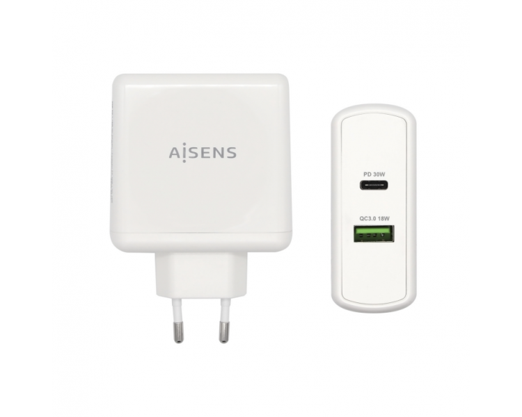 AISENS CARGADOR 48W 1xUSB C PD30 30W 1xUSB A QC30 18W BLANCO