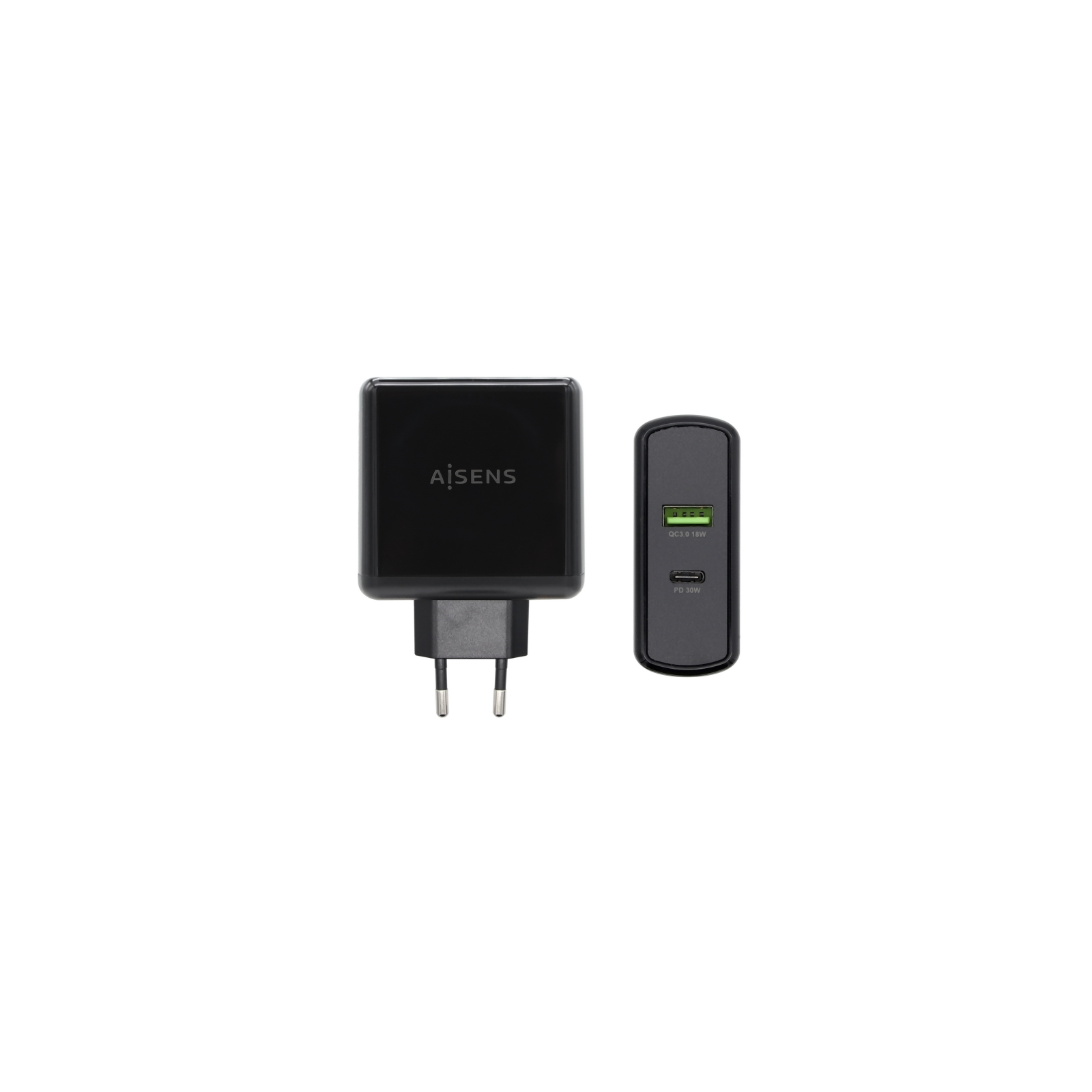 AISENS CARGADOR 48W 1xUSB C PD30 30W 1xUSB A QC30 18W NEGRO