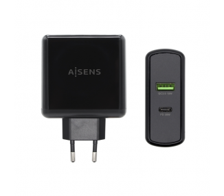 AISENS CARGADOR 48W 1xUSB C PD30 30W 1xUSB A QC30 18W NEGRO