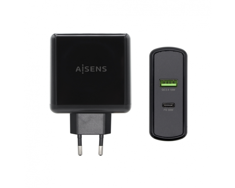 AISENS CARGADOR 48W 1xUSB C PD30 30W 1xUSB A QC30 18W NEGRO