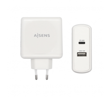 AISENS CARGADOR 57W 1xUSB C PD30 45W 1xUSB A 5V 24A 12W BLANCO