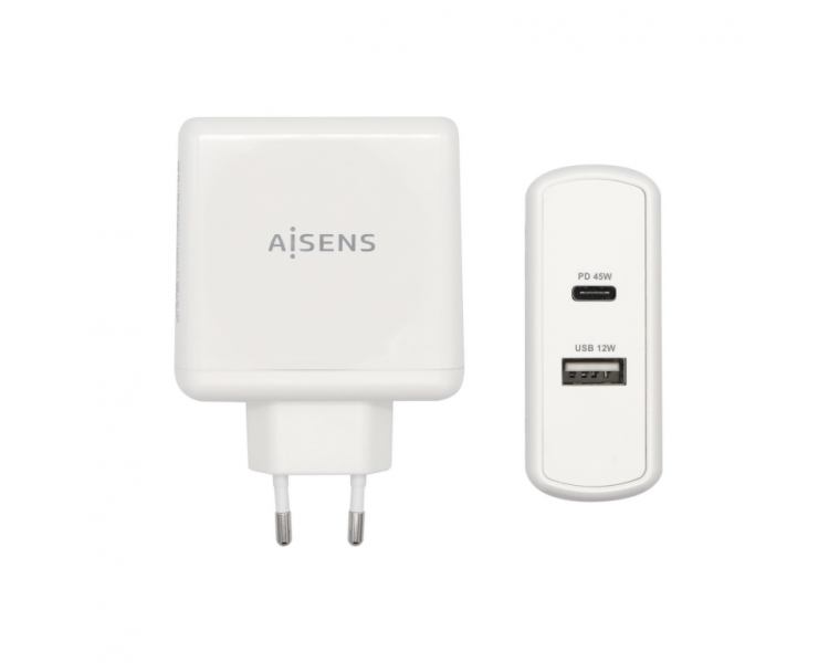 AISENS CARGADOR 57W 1xUSB C PD30 45W 1xUSB A 5V 24A 12W BLANCO