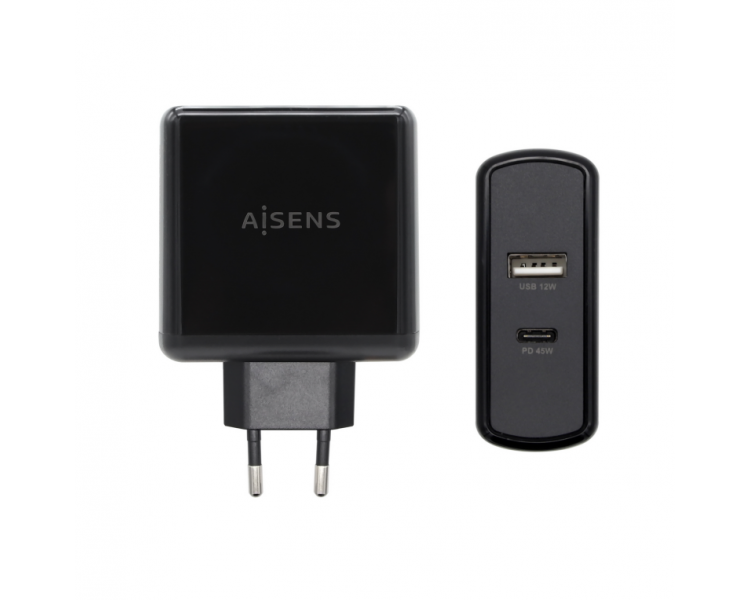 AISENS CARGADOR 57W 1xUSB C PD30 45W 1xUSB A 5V 24A 12W NEGRO