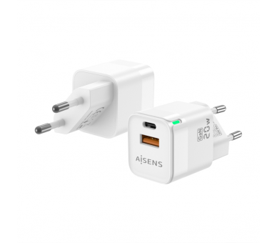 CARGADOR GAN AISENS 20W 1XUSB C PD30 QC40 1XUSB A QC30 BLANCO