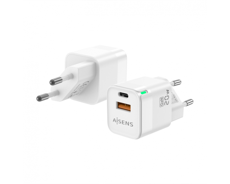 CARGADOR GAN AISENS 20W 1XUSB C PD30 QC40 1XUSB A QC30 BLANCO