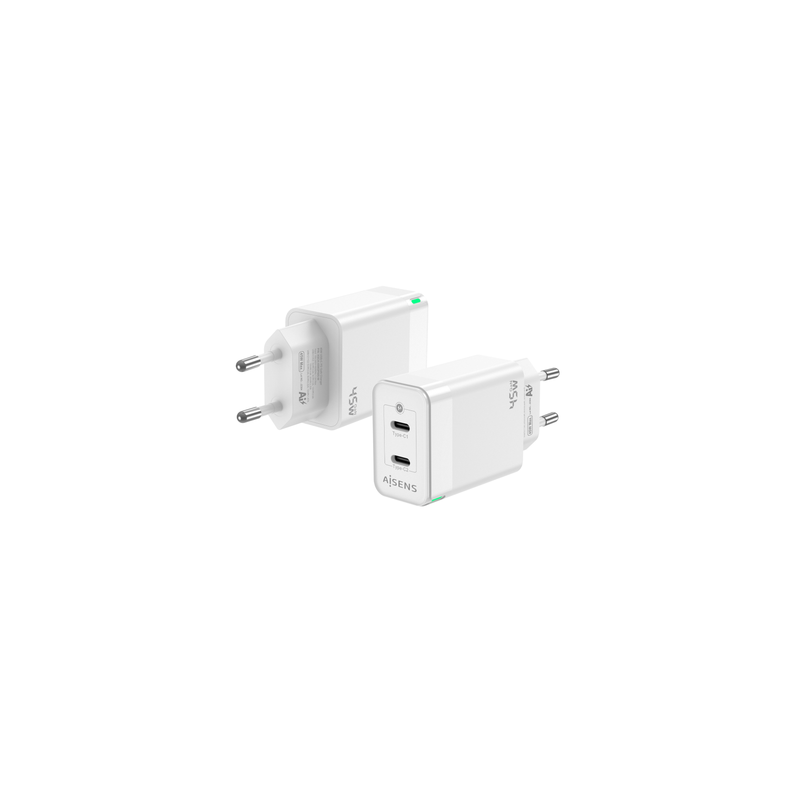 CARGADOR GAN AISENS 45W 2XUSB C PD30 QC40 BLANCO