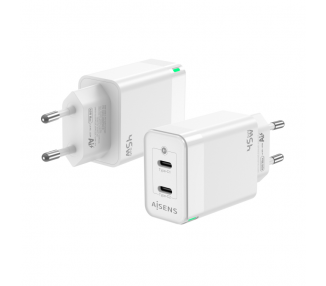 CARGADOR GAN AISENS 45W 2XUSB C PD30 QC40 BLANCO