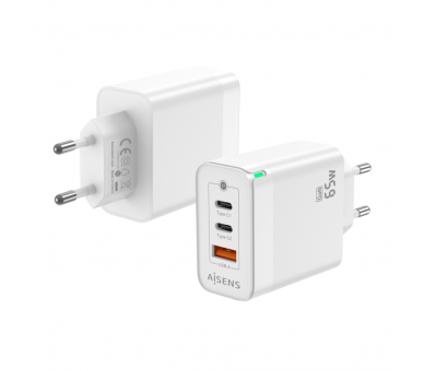 CARGADOR GAN AISENS 65W 2XUSB C PD30 QC40 1XUSB A QC30 BLANCO