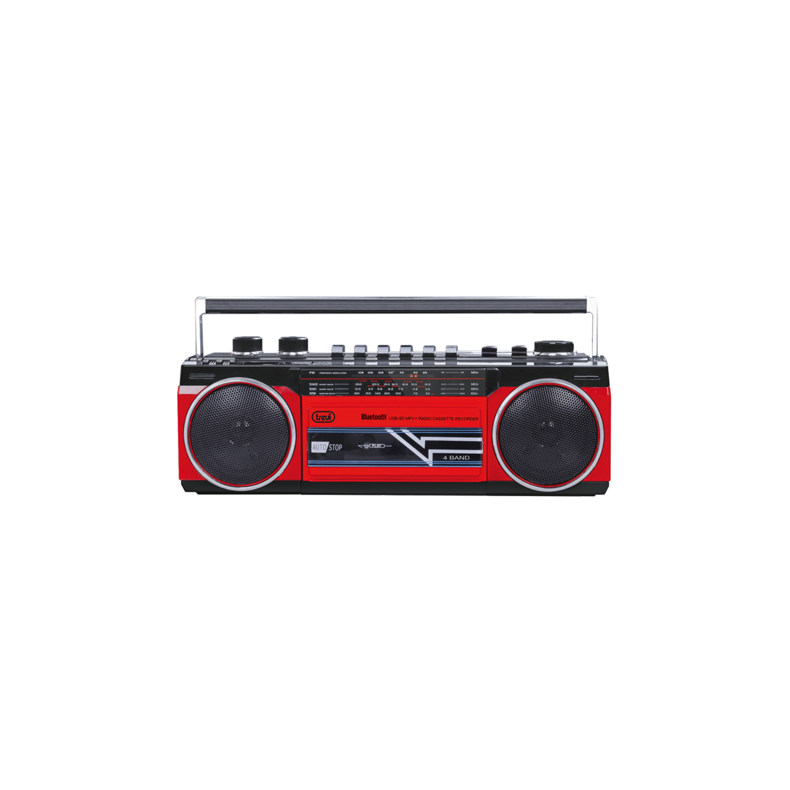 RADIO GRABADORA PORTaTIL USB SD BLUETOOTH CASSETTE TREVI RR 501 BT ROJO