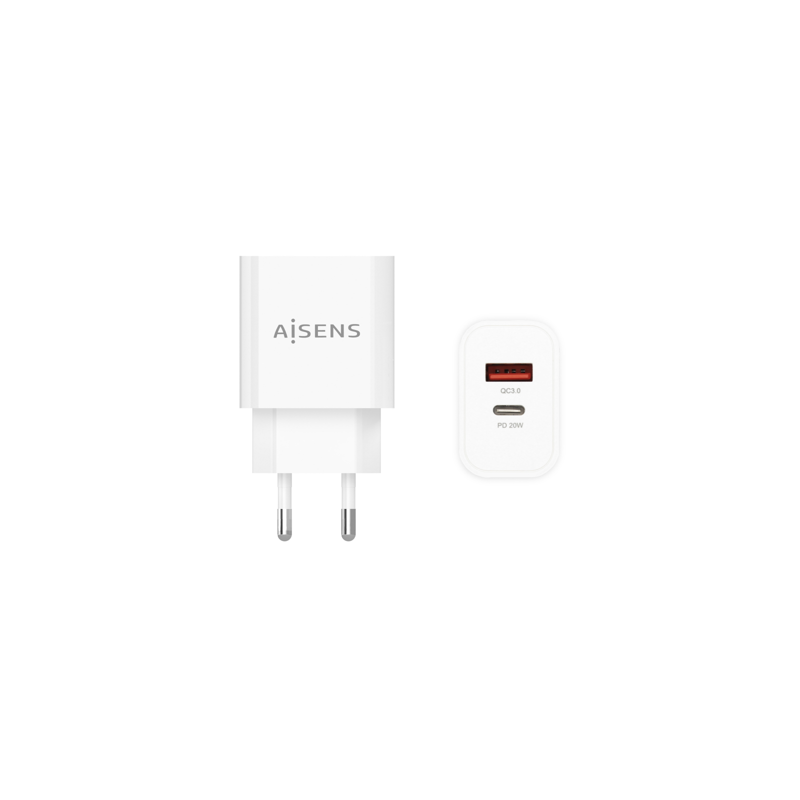 CARGADOR AISENS 20W 1xUSB C PD30 1xUSB A QC30 BLANCO