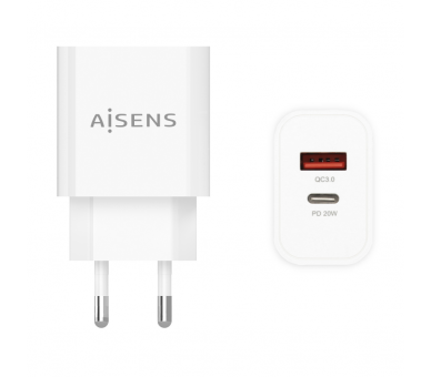 CARGADOR AISENS 20W 1xUSB C PD30 1xUSB A QC30 BLANCO