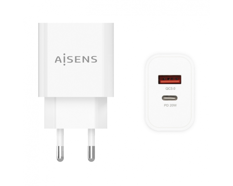 CARGADOR AISENS 20W 1xUSB C PD30 1xUSB A QC30 BLANCO