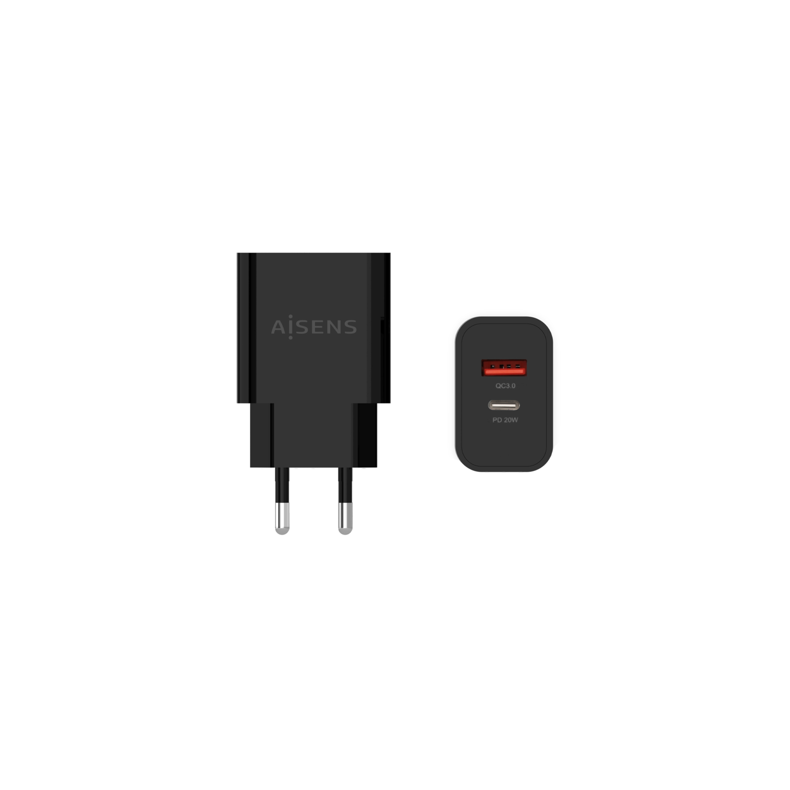 CARGADOR AISENS 20W 1xUSB C PD30 1xUSB A QC30 NEGRO