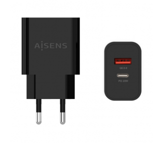 CARGADOR AISENS 20W 1xUSB C PD30 1xUSB A QC30 NEGRO