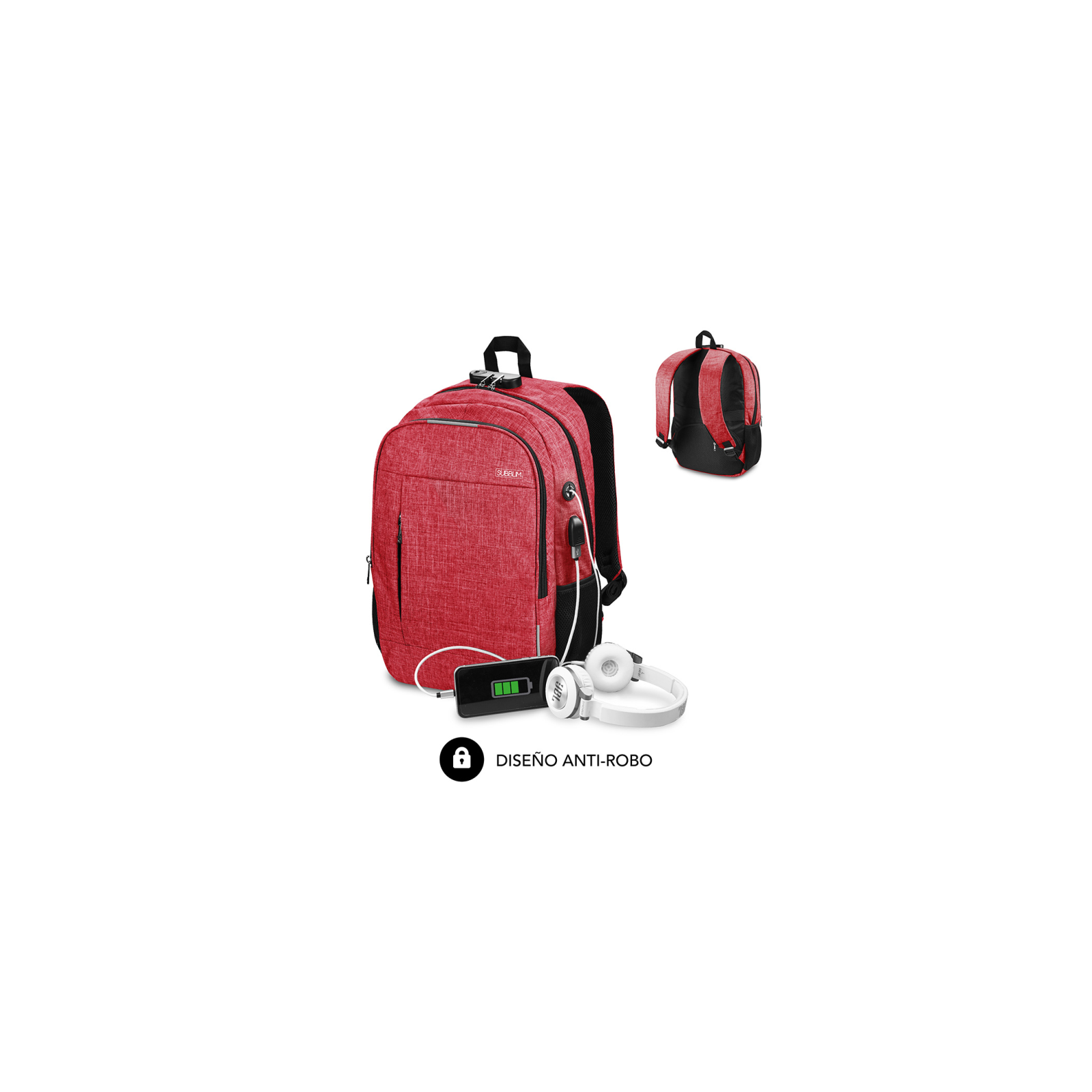 MOCHILA SUBBLIM URBAN LOCK BACKPACK 16 RED