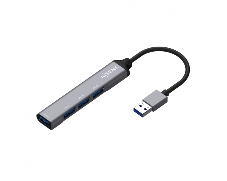 HUB AISENS USB 30 ALUMINIO TIPO A M 4XTIPO A H 10CM GRIS