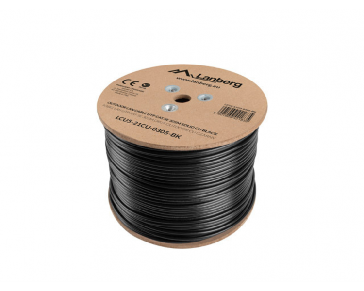 BOBINA CABLE RED LANBERG EXTERIOR UTP RJ45 CAT5E SOLIDO CU AWG24 305M NEGRO