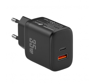 CARGADOR LEOTEC 35W 1 USB C PD1 USB A NEGRO COMPATIBLE CON APPLE Y SAMSUNG