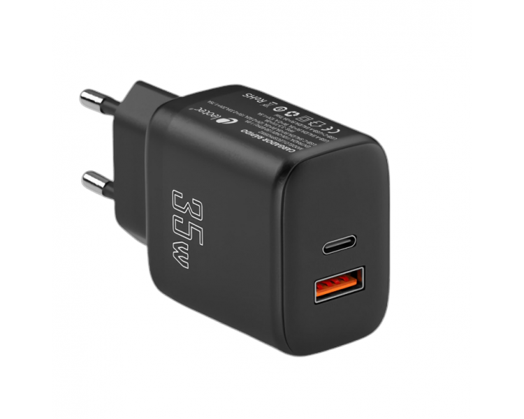 CARGADOR LEOTEC 35W 1 USB C PD1 USB A NEGRO COMPATIBLE CON APPLE Y SAMSUNG