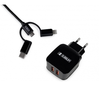 CARGADOR PARED SUBBLIM ABS 24A CON CABLE 3IN1 BLACK