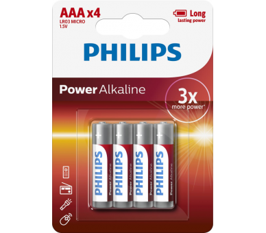 PACK DE 4 PILAS AAA PHILIPS LR03P4B 10 15V ALCALINAS