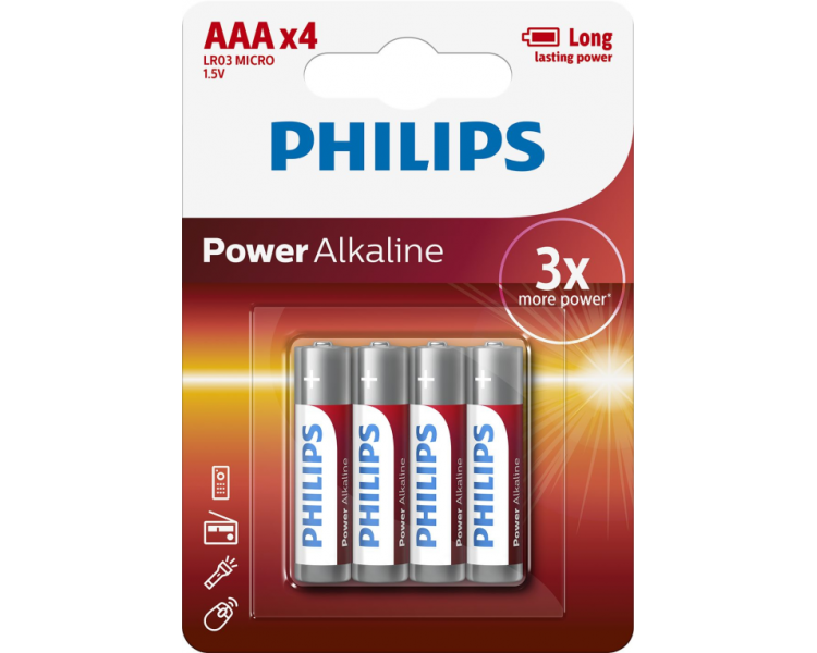 PACK DE 4 PILAS AAA PHILIPS LR03P4B 10 15V ALCALINAS