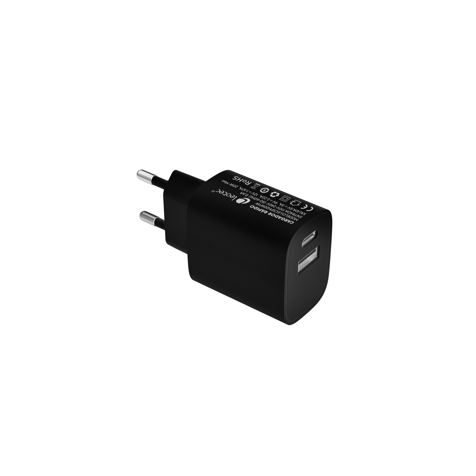 LEOTEC CARGADOR 20W CARGA RAPIDA 1 USB TIPO C PD 1 USB A NEGRO