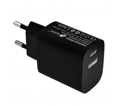 LEOTEC CARGADOR 20W CARGA RAPIDA 1 USB TIPO C PD 1 USB A NEGRO