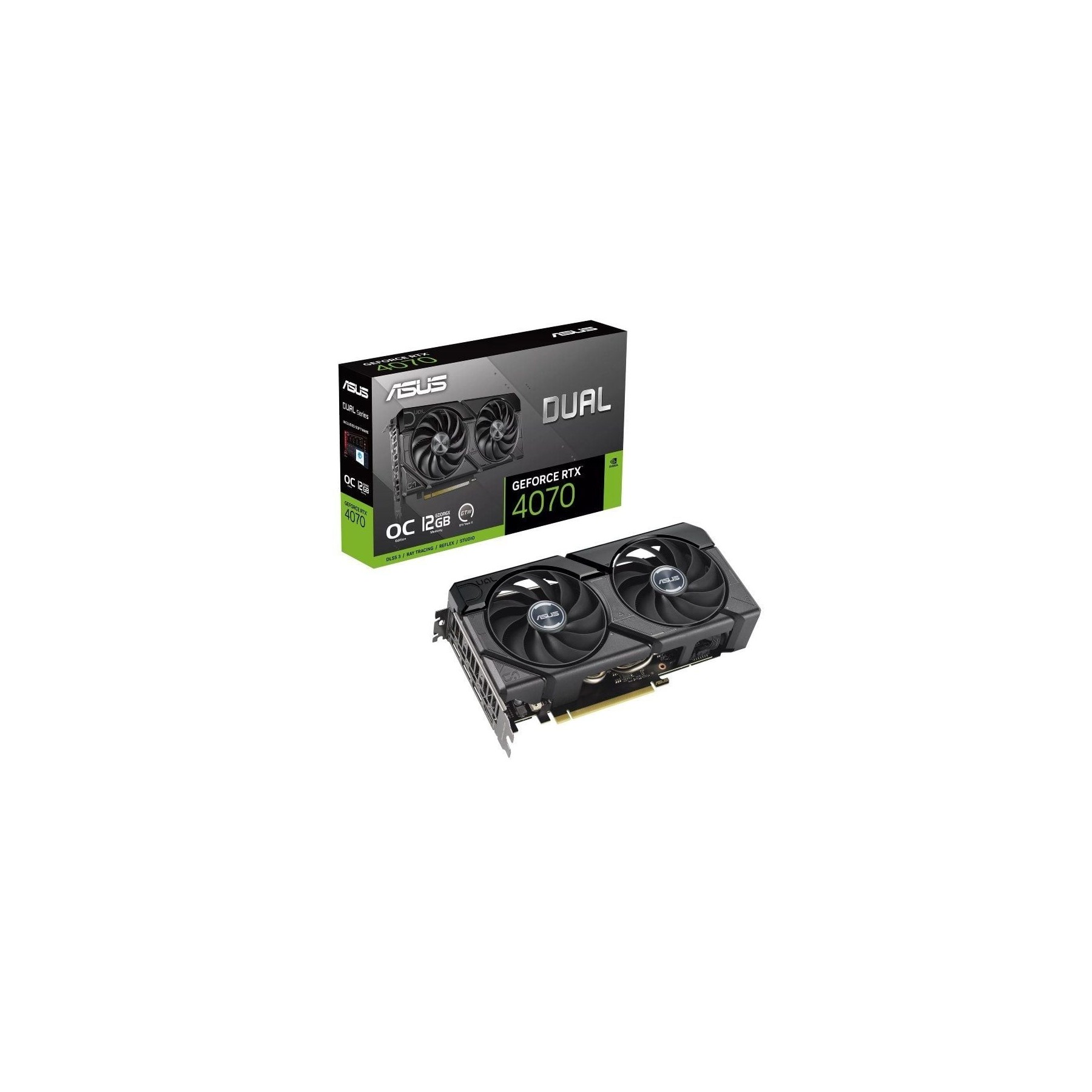 ph2ASUS Dual GeForce RTX8482 4070 EVO OC Edition 12GB GDDR6X con dos potentes ventiladores Axial tech y un diseno de 25 ranuras