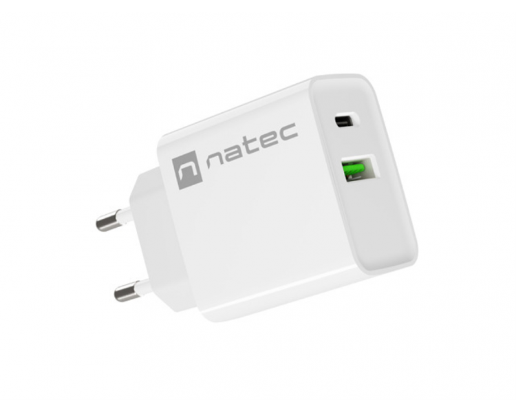 CARGADOR NATEC RIBERA 20W 1XUSB A 1XUSB C PD30 QC30 BLANCO