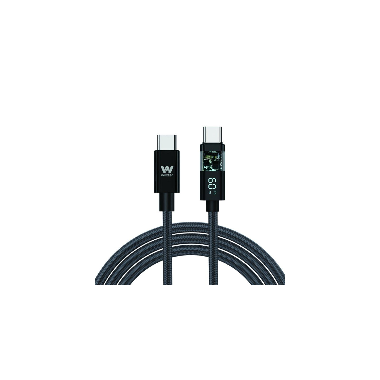 ph2WOXTER CABLE TYPE C 100W DISPLAY 2M h2ul libEspecificaciones b liliCable de carga rapida y datos de 100W transmision de alta