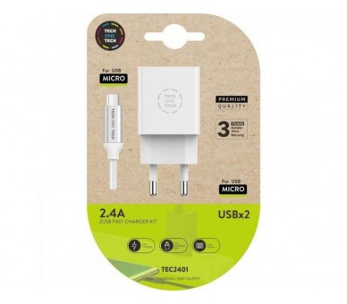 Cargador Doble + Cable Micro Usb Tech One Tech