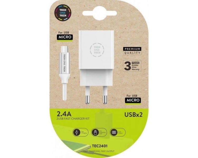 Cargador Doble + Cable Micro Usb Tech One Tech