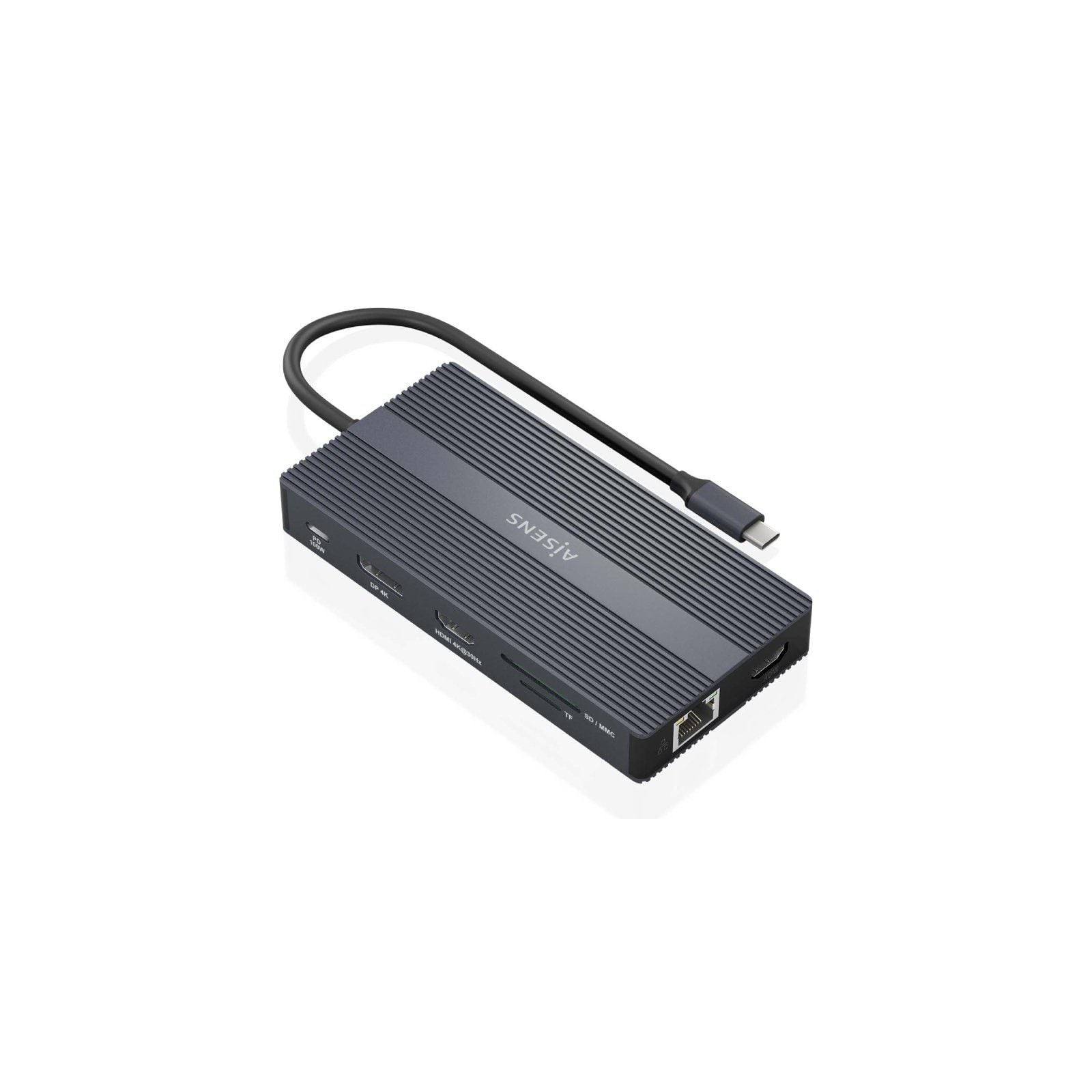 h2AISENS USB C DOCK 12 EN 1 USB C A 2xHDMI 1xDISPLAYPORT 1xRJ45 4xUSB A 1xUSB C 1xUSB C PD 1xSD 1xMICRO SD GRIS 20CM h2divConve