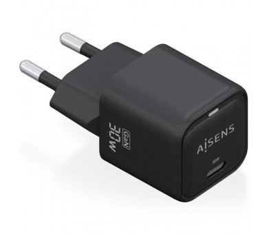 h2AISENS CARGADOR GaN 30W 1xUSB C PD30 QC40 NEGRO h2pCargador GaN USB C 30W para cargar portatiles moviles camaras y tablets et