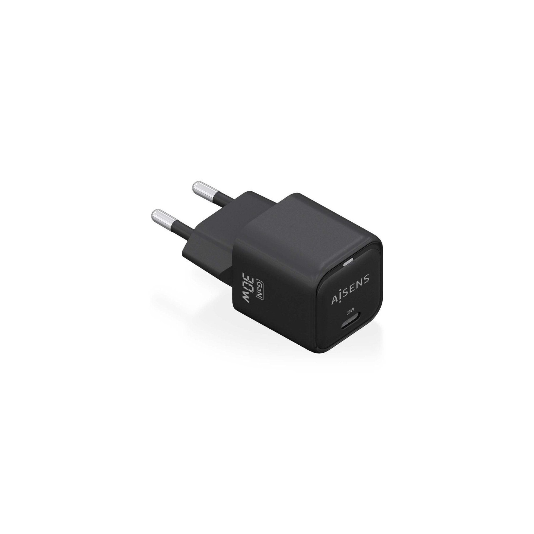 h2AISENS CARGADOR GaN 30W 1xUSB C PD30 QC40 NEGRO h2pCargador GaN USB C 30W para cargar portatiles moviles camaras y tablets et