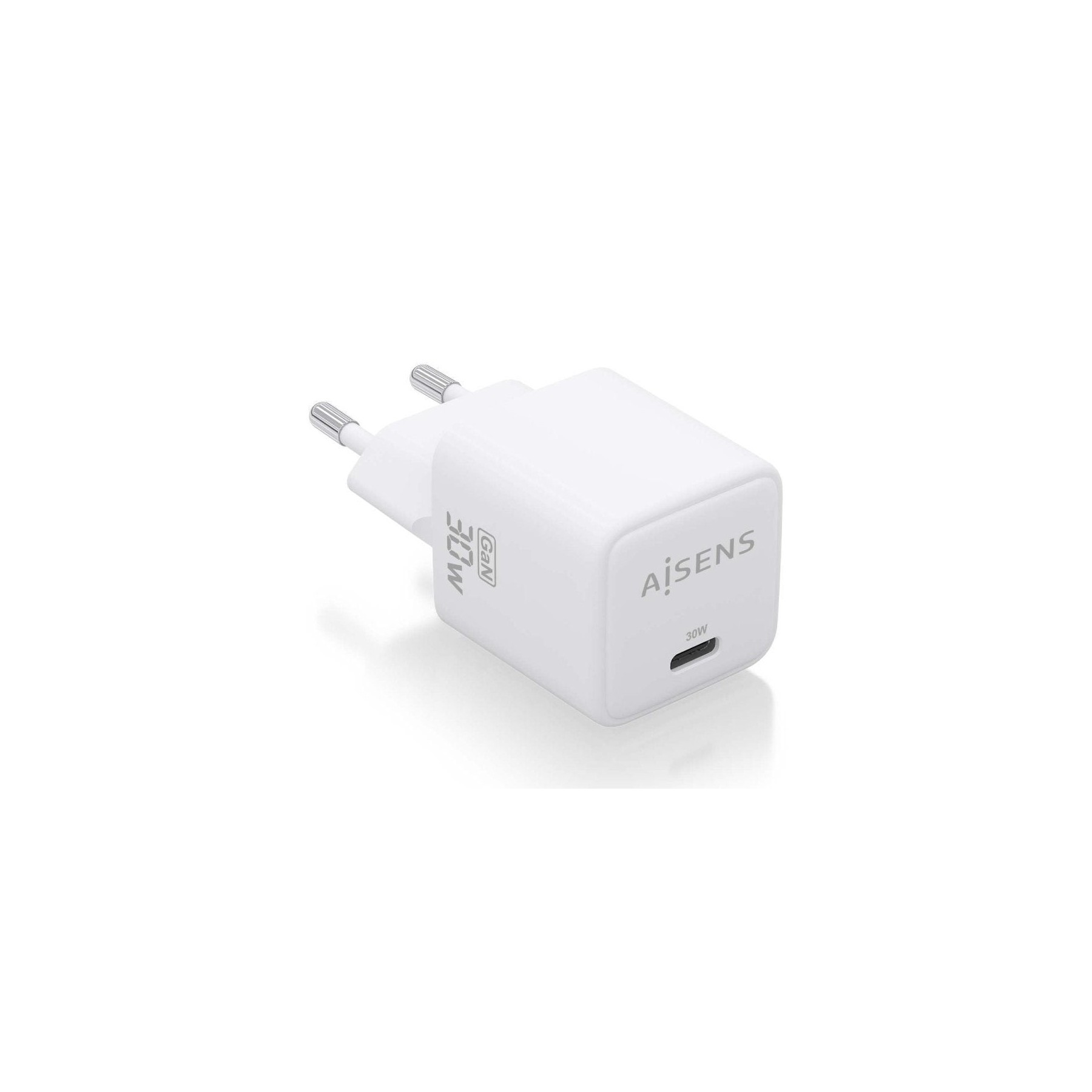 h2AISENS CARGADOR GaN 30W 1xUSB C PD30 QC40 BLANCO h2pCargador GaN USB C 30W para cargar portatiles moviles camaras y tablets e